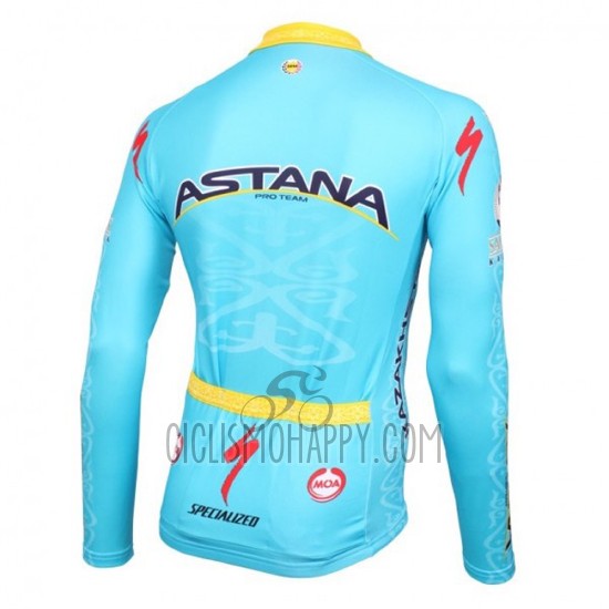 Astana Cycling Jersey Bib Tight 2016 Long Sleeve Light Blue and Yellow
